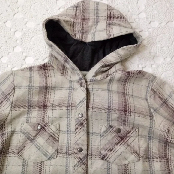 Kuhl Plaid Hooded Jacket - Cream and Gray - Picture 2 of 7